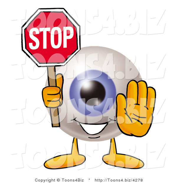 Illustration of a Eyeball Mascot Holding a Stop Sign