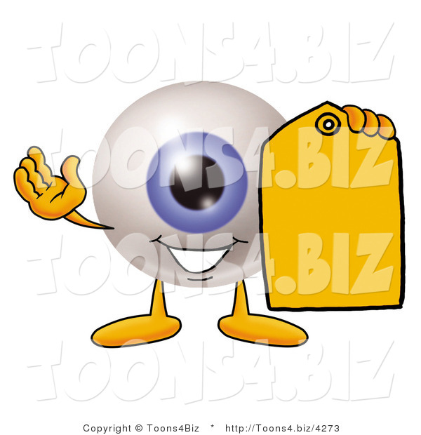 Illustration of a Eyeball Mascot Holding a Yellow Sales Price Tag