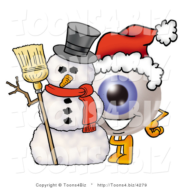 Illustration of a Eyeball Mascot with a Snowman on Christmas