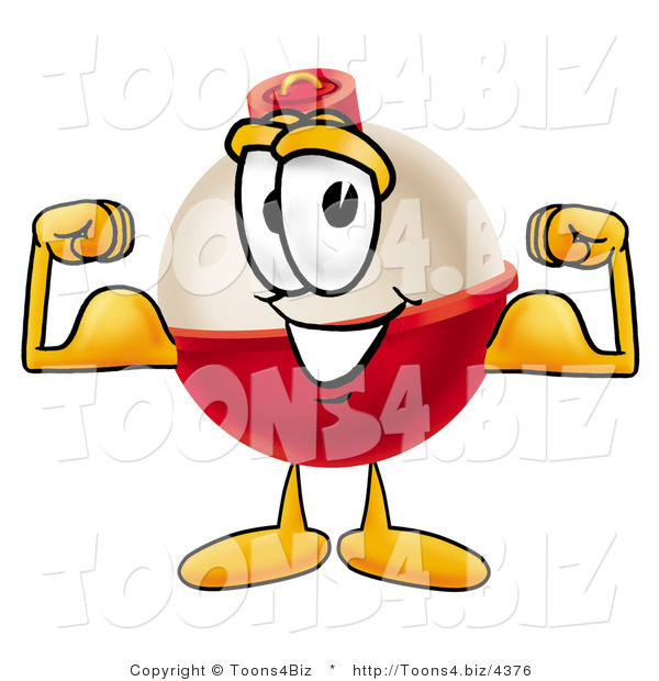 Illustration of a Fishing Bobber Mascot Flexing His Arm Muscles