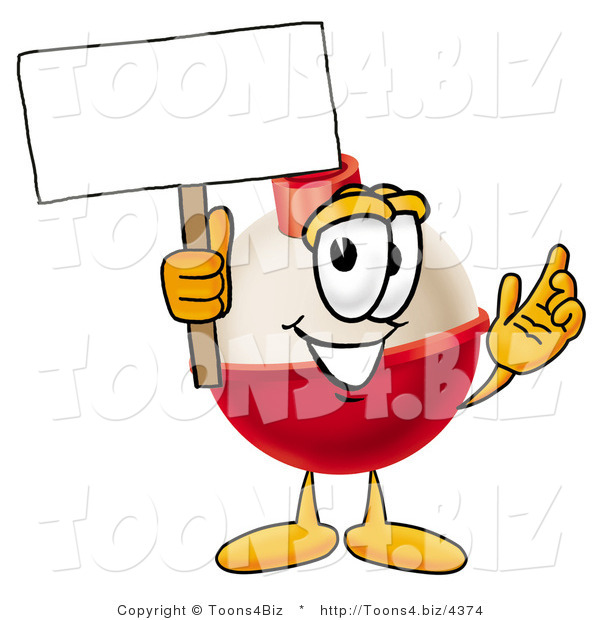 Illustration of a Fishing Bobber Mascot Holding a Blank Sign
