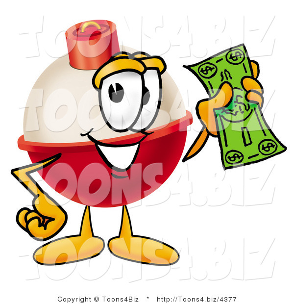 Illustration of a Fishing Bobber Mascot Holding a Dollar Bill