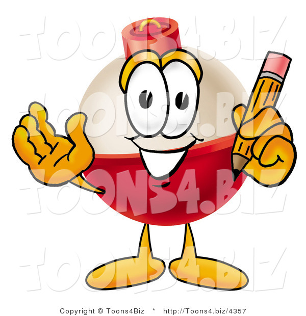 Illustration of a Fishing Bobber Mascot Holding a Pencil
