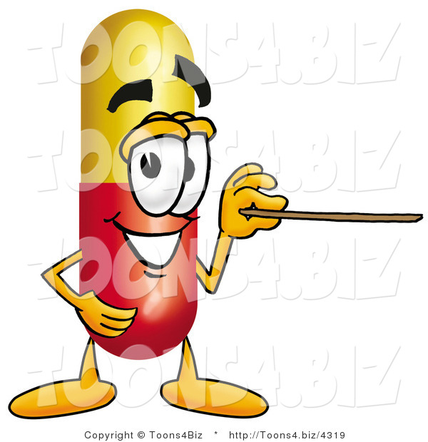 Illustration of a Medical Pill Capsule Mascot Holding a Pointer Stick