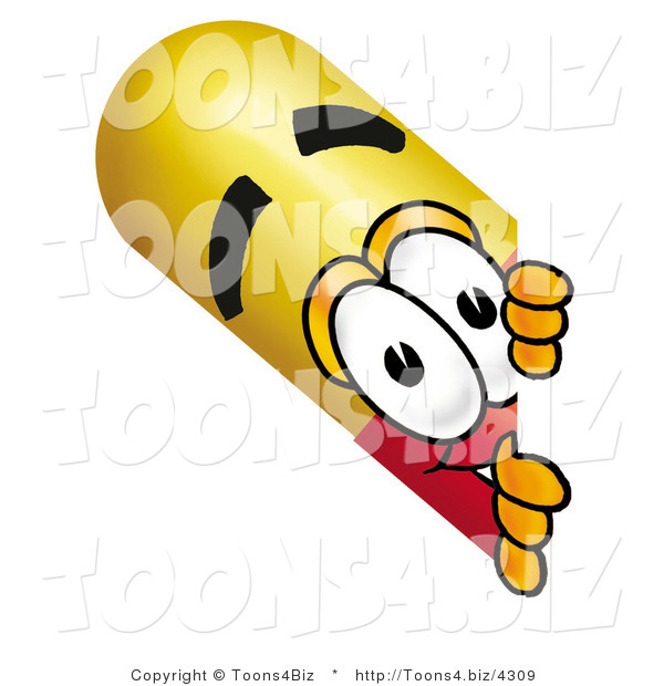 Illustration of a Medical Pill Capsule Mascot Peeking Around a Corner