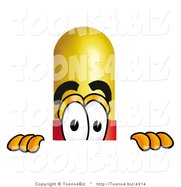 Illustration of a Medical Pill Capsule Mascot Peeking over a Surface
