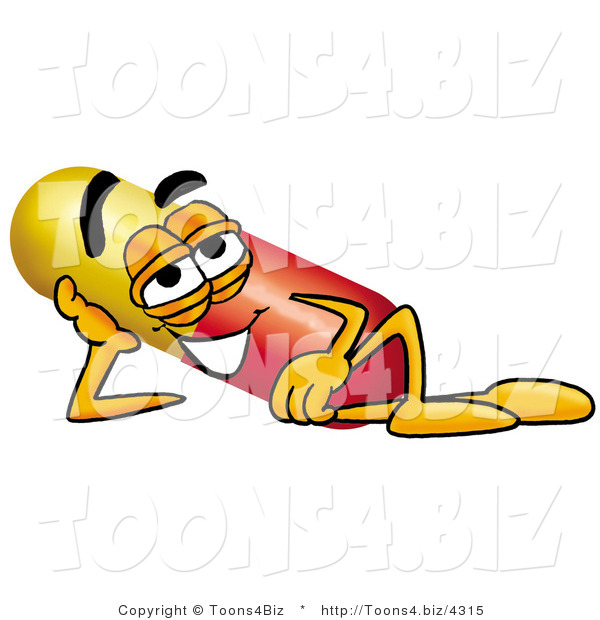 Illustration of a Medical Pill Capsule Mascot Resting His Head on His Hand