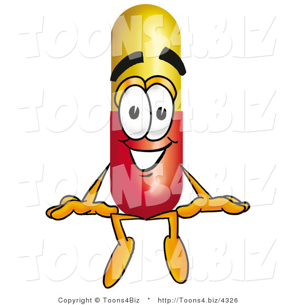 Illustration of a Medical Pill Capsule Mascot Sitting