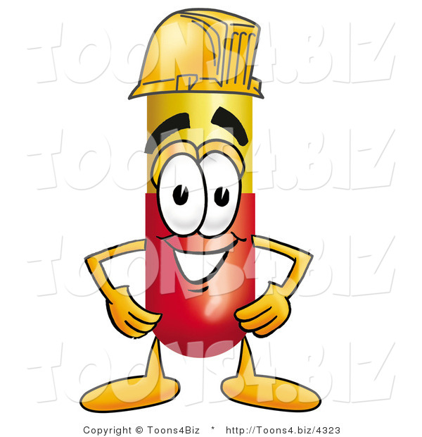Illustration of a Medical Pill Capsule Mascot Wearing a Helmet