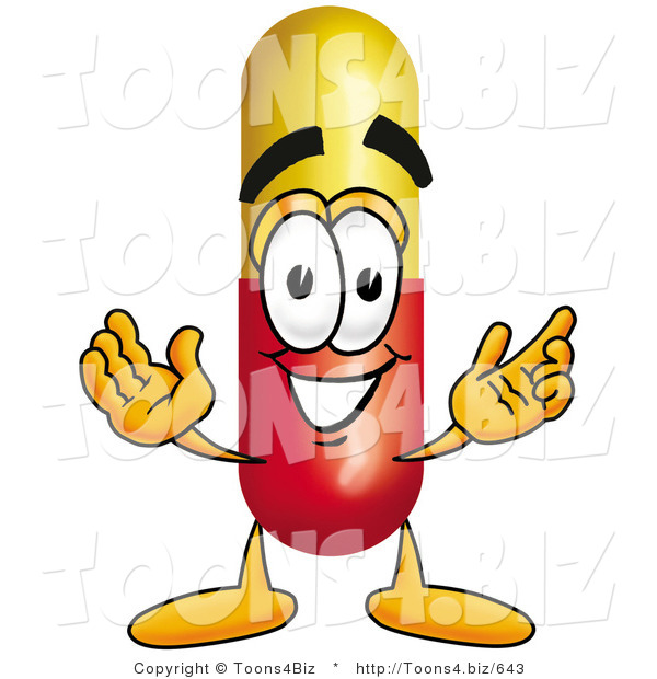 Illustration of a Medical Pill Capsule Mascot with Welcoming Open Arms