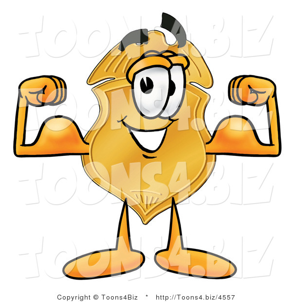 Illustration of a Police Badge Mascot Flexing His Arm Muscles
