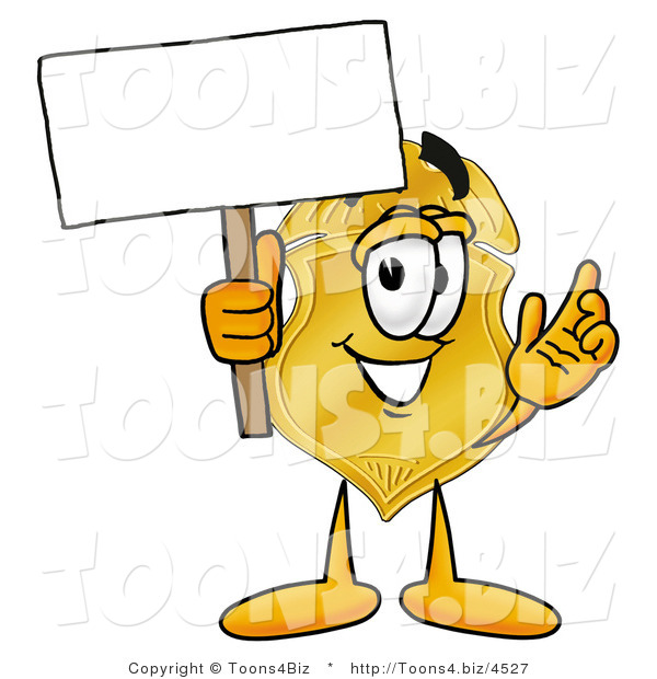 Illustration of a Police Badge Mascot Holding a Blank Sign