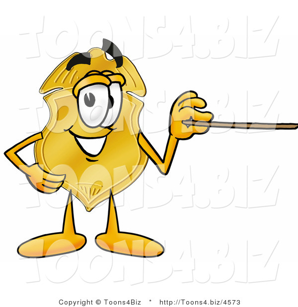 Illustration of a Police Badge Mascot Holding a Pointer Stick