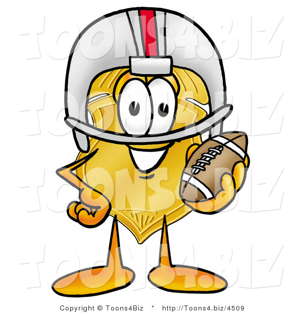 Illustration of a Police Badge Mascot in a Helmet, Holding a Football