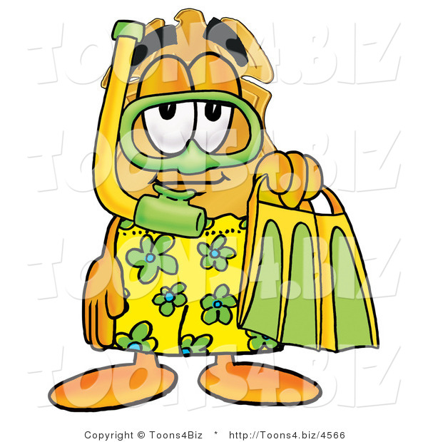 Illustration of a Police Badge Mascot in Green and Yellow Snorkel Gear
