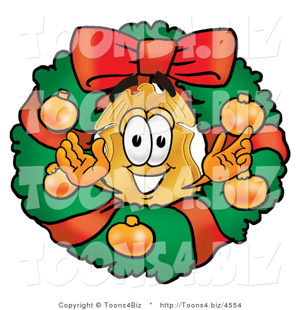 Illustration of a Police Badge Mascot in the Center of a Christmas Wreath