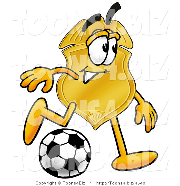 Illustration of a Police Badge Mascot Kicking a Soccer Ball