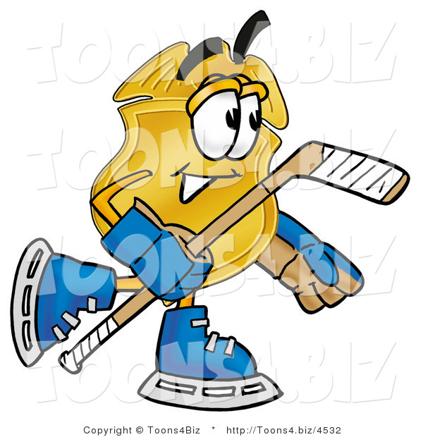 Illustration of a Police Badge Mascot Playing Ice Hockey