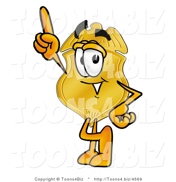 Illustration of a Police Badge Mascot Pointing Upwards