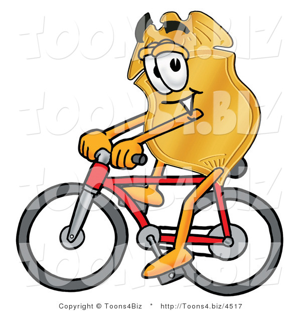Illustration of a Police Badge Mascot Riding a Bicycle
