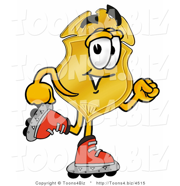 Illustration of a Police Badge Mascot Roller Blading on Inline Skates