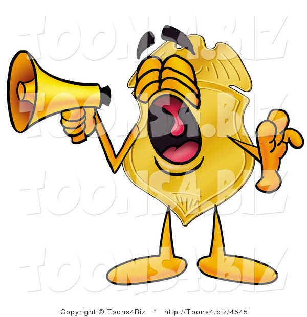 Illustration of a Police Badge Mascot Screaming into a Megaphone
