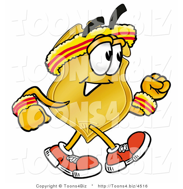 Illustration of a Police Badge Mascot Speed Walking or Jogging