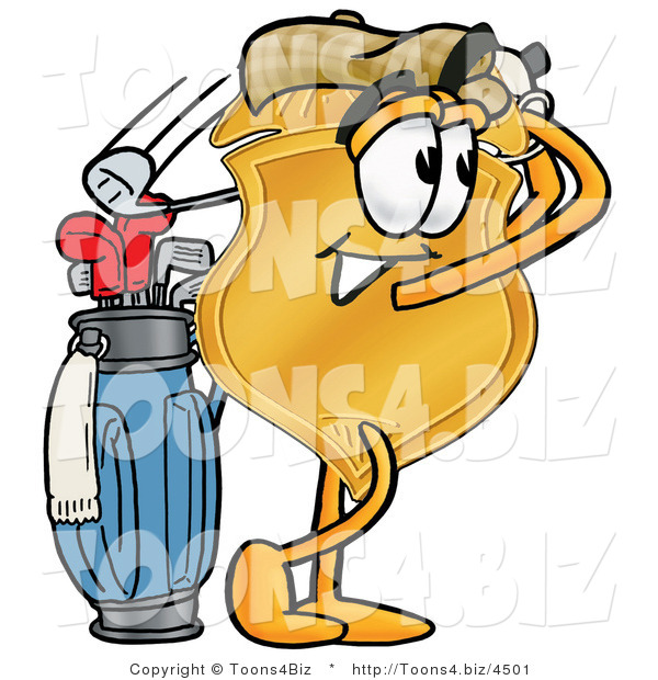Illustration of a Police Badge Mascot Swinging His Golf Club While Golfing