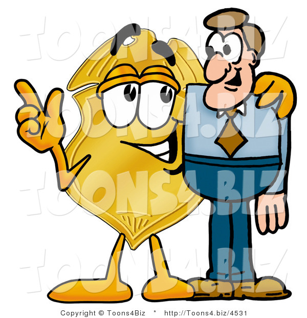 Illustration of a Police Badge Mascot Talking to a Business Man