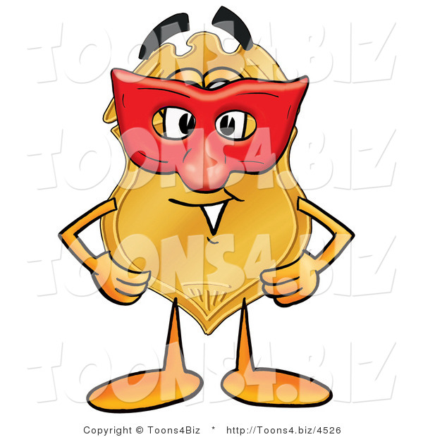 Illustration of a Police Badge Mascot Wearing a Red Mask over His Face