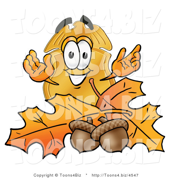 Illustration of a Police Badge Mascot with Autumn Leaves and Acorns in the Fall