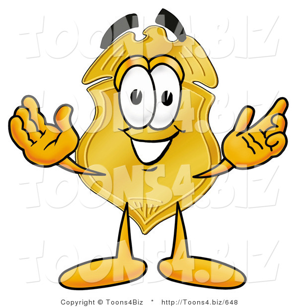 Illustration of a Police Badge Mascot with Welcoming Open Arms