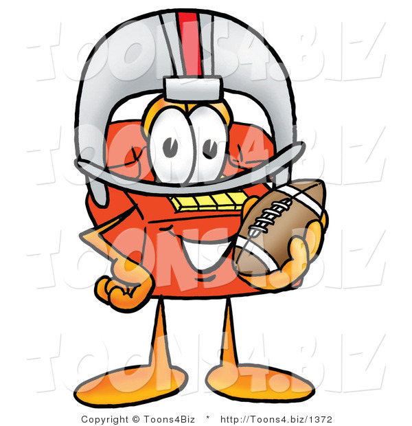 Illustration of a Red Cartoon Telephone Mascot in a Helmet, Holding a Football