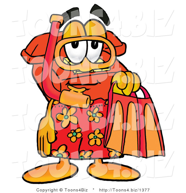 Illustration of a Red Cartoon Telephone Mascot in Orange and Red Snorkel Gear