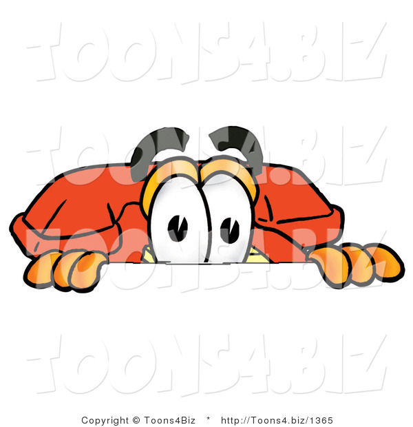 Illustration of a Red Cartoon Telephone Mascot Peeking over a Surface