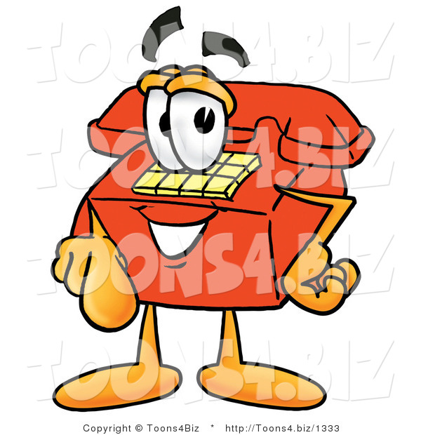 Illustration of a Red Cartoon Telephone Mascot Pointing at the Viewer