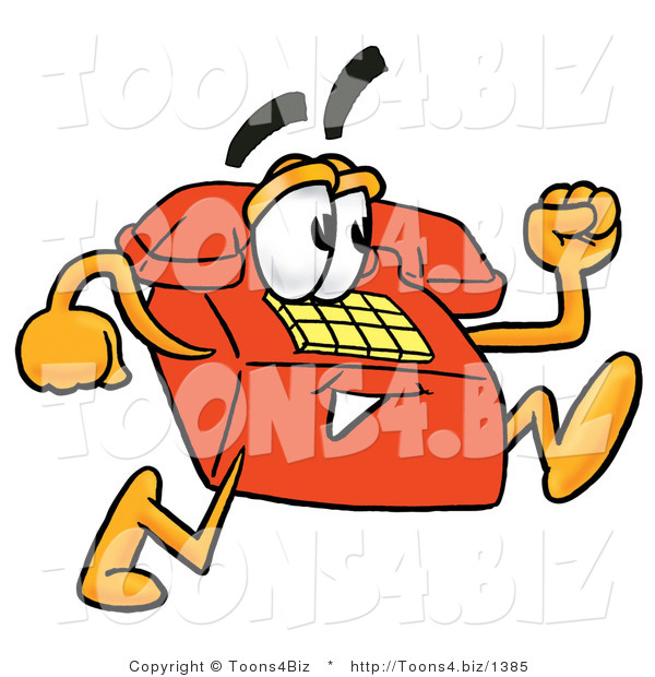Illustration of a Red Cartoon Telephone Mascot Running