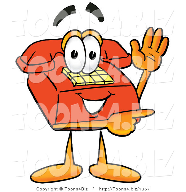 Illustration of a Red Cartoon Telephone Mascot Waving and Pointing