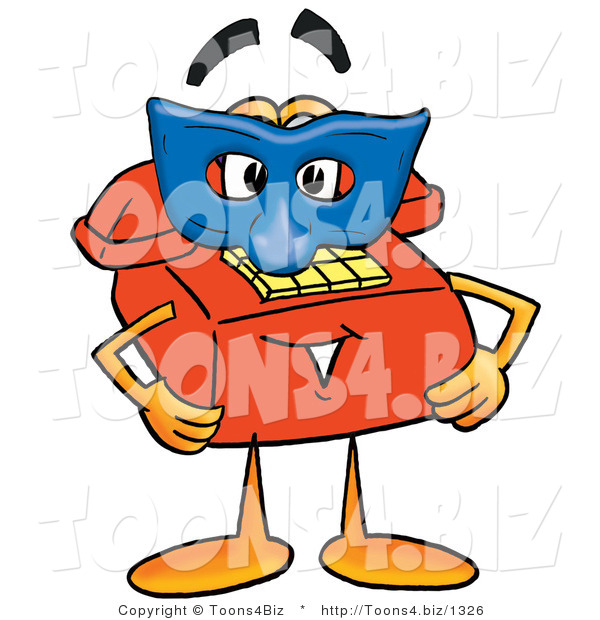 Illustration of a Red Cartoon Telephone Mascot Wearing a Blue Mask over His Face