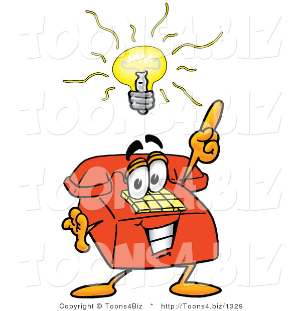 Illustration of a Red Cartoon Telephone Mascot with a Bright Idea