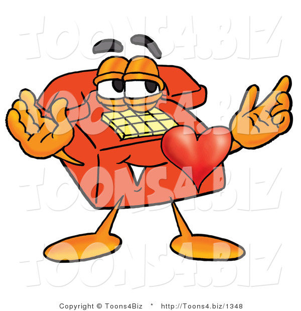 Illustration of a Red Cartoon Telephone Mascot with His Heart Beating out of His Chest