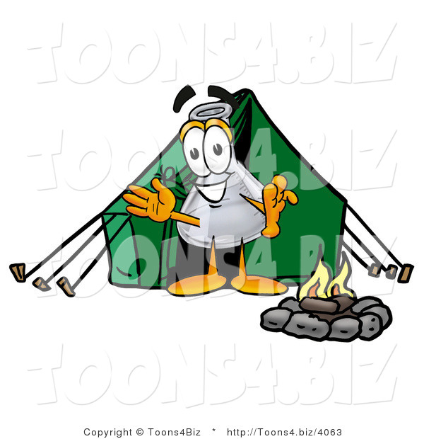 Illustration of a Science Beaker Mascot Camping with a Tent and Fire