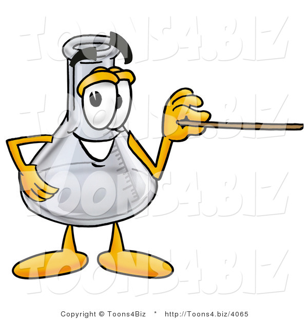 Illustration of a Science Beaker Mascot Holding a Pointer Stick