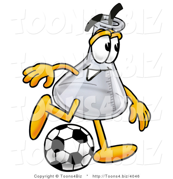 Illustration of a Science Beaker Mascot Kicking a Soccer Ball
