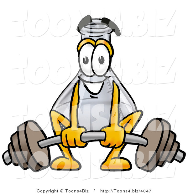 Illustration of a Science Beaker Mascot Lifting a Heavy Barbell