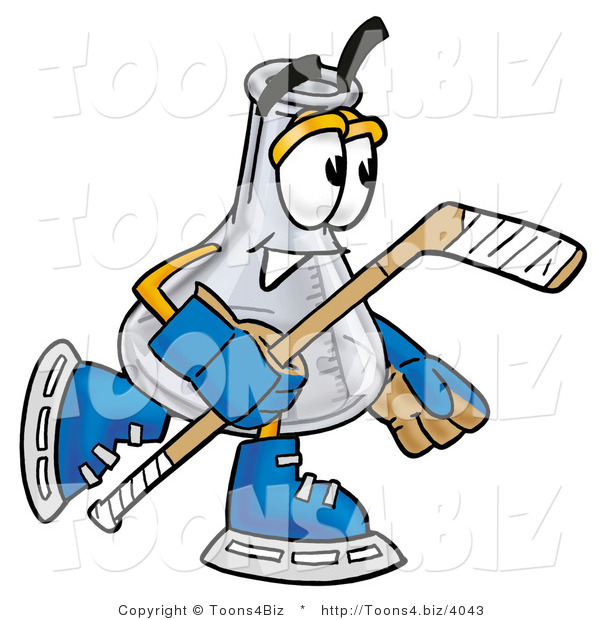 Illustration of a Science Beaker Mascot Playing Ice Hockey