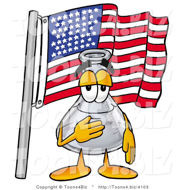 Illustration of a Science Beaker Mascot Pledging Allegiance to an American Flag