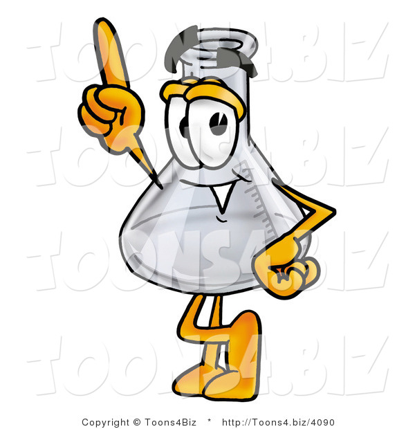 Illustration of a Science Beaker Mascot Pointing Upwards