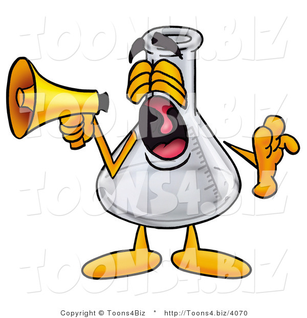 Illustration of a Science Beaker Mascot Screaming into a Megaphone