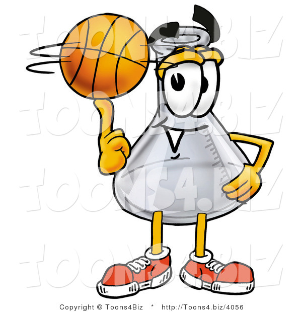 Illustration of a Science Beaker Mascot Spinning a Basketball on His Finger